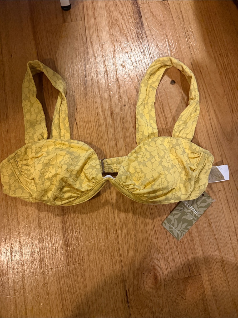 Cupshe Bright Yellow Floral Lace Underwire Bikini Top